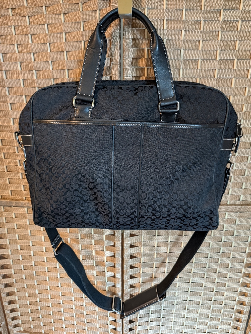 COACH Hudson Signature Black Briefcase Laptop Shoulder Bag F70181 Canvas Leather